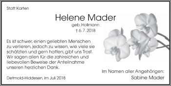 Anzeige  Helene Mader  Lippische Landes-Zeitung