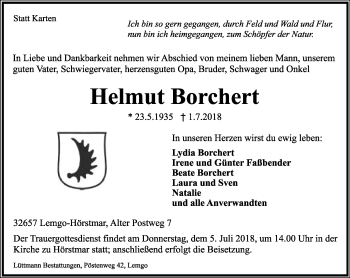 Anzeige  Helmut Borchert  Lippische Landes-Zeitung