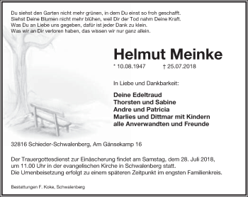 Anzeige  Helmut Meinke  Lippische Landes-Zeitung