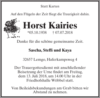 Anzeige  Horst Kairies  Lippische Landes-Zeitung