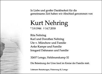 Anzeige  Kurt Nehring  Lippische Landes-Zeitung