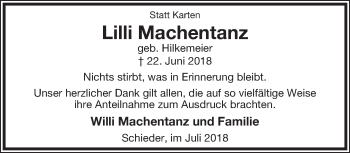 Anzeige  Lilli Machentanz  Lippische Landes-Zeitung