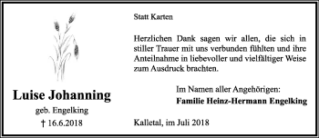 Anzeige  Luise Johanning  Lippische Landes-Zeitung
