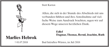 Anzeige  Marlies Hebrok  Lippische Landes-Zeitung