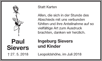 Anzeige  Paul Sievers  Lippische Landes-Zeitung