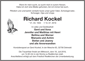 Anzeige  Richard Kockel  Lippische Landes-Zeitung