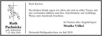 Anzeige  Ruth Pachnicke  Lippische Landes-Zeitung