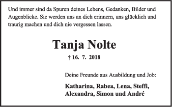 Anzeige  Tanja Nolte  Lippische Landes-Zeitung