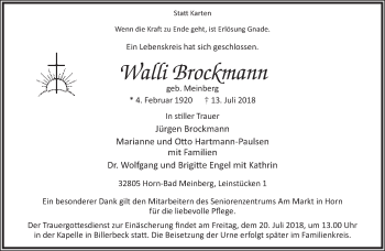 Anzeige  Walli Brockmann  Lippische Landes-Zeitung