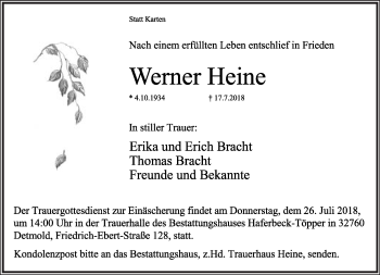 Anzeige  Werner Heine  Lippische Landes-Zeitung