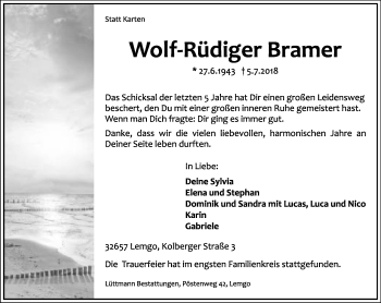Anzeige  Wolf-Rüdiger Bramer  Lippische Landes-Zeitung