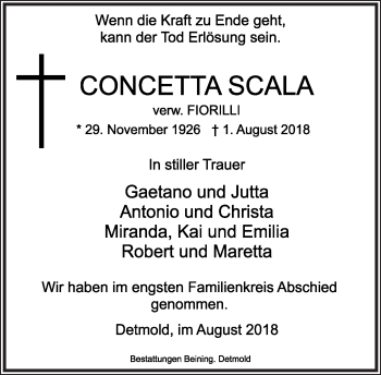 Anzeige  Concetta Scala  Lippische Landes-Zeitung