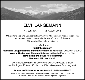 Anzeige  Elvi Langemann  Lippische Landes-Zeitung