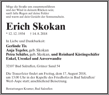 Anzeige  Erich Skokan  Lippische Landes-Zeitung