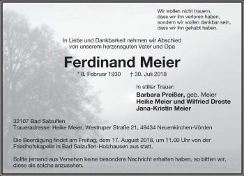 Anzeige  Ferdinand Meier  Lippische Landes-Zeitung
