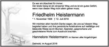 Anzeige  Friedhelm Heistermann  Lippische Landes-Zeitung
