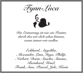 Anzeige  Fynn-Luca Rinne  Lippische Landes-Zeitung