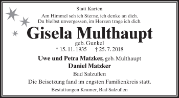Anzeige  Gisela Multhaupt  Lippische Landes-Zeitung