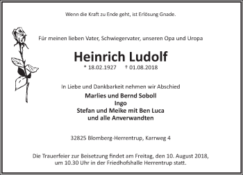 Anzeige  Heinrich Ludolf  Lippische Landes-Zeitung