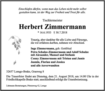 Anzeige  Herbert Zimmermann  Lippische Landes-Zeitung
