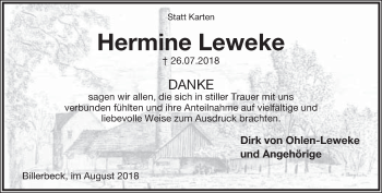 Anzeige  Hermine Leweke  Lippische Landes-Zeitung