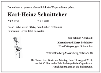 Anzeige  Karl-Heinz Schnittcher  Lippische Landes-Zeitung