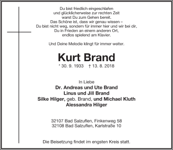 Anzeige  Kurt Brand  Lippische Landes-Zeitung