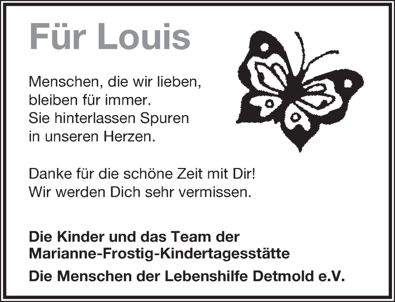  Traueranzeige für Louis  vom 17.08.2018 aus Lippische Landes-Zeitung