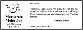Anzeige  Margarete Meiertöns  Lippische Landes-Zeitung