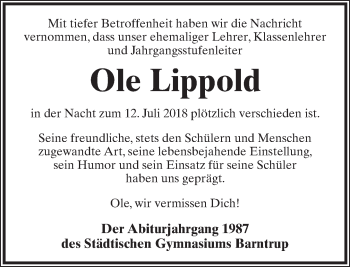 Anzeige  Ole Lippold  Lippische Landes-Zeitung
