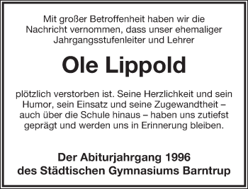 Anzeige  Ole Lippold  Lippische Landes-Zeitung
