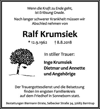Anzeige  Ralf Krumsiek  Lippische Landes-Zeitung