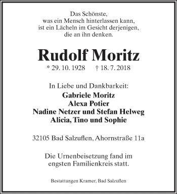 Anzeige  Rudolf Moritz  Lippische Landes-Zeitung