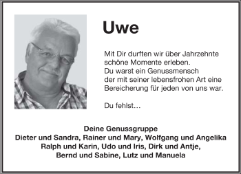 Anzeige  Uwe Schröder  Lippische Landes-Zeitung
