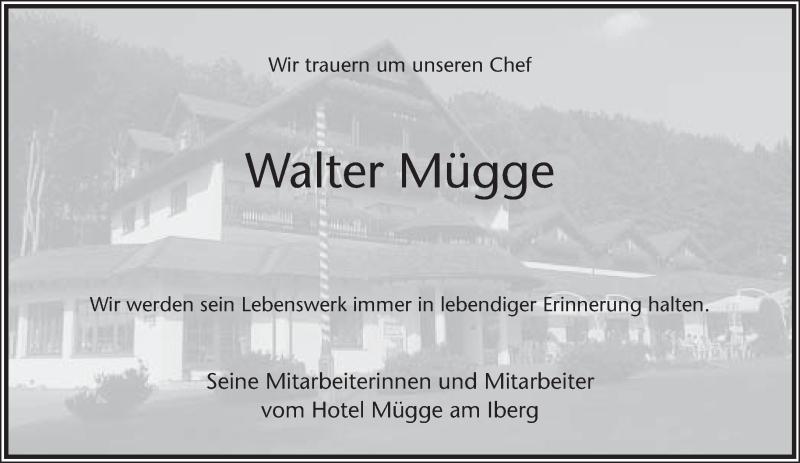  Traueranzeige für Walter Mügge vom 01.08.2018 aus Lippische Landes-Zeitung