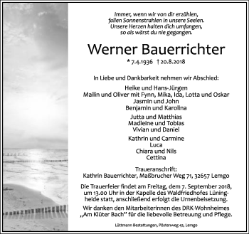 Anzeige  Werner Bauerrichter  Lippische Landes-Zeitung