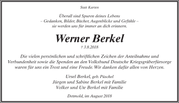 Anzeige  Werner Berkel  Lippische Landes-Zeitung