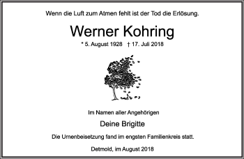 Anzeige  Werner Kohring  Lippische Landes-Zeitung
