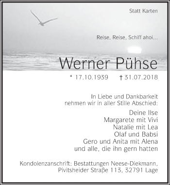 Anzeige  Werner Pühse  Lippische Landes-Zeitung