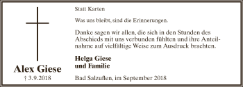 Anzeige  Alex Giese  Lippische Landes-Zeitung