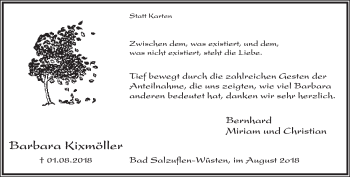 Anzeige  Barbara Kixmöller  Lippische Landes-Zeitung