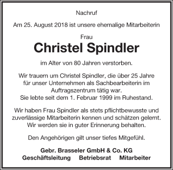 Anzeige  Christel Spindler  Lippische Landes-Zeitung