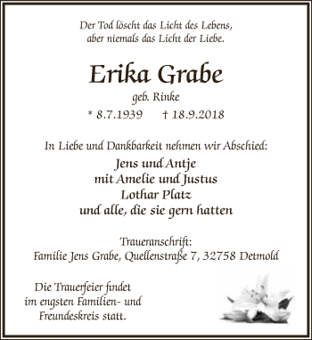 Anzeige  Erika Grabe  Lippische Landes-Zeitung