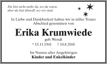 Anzeige  Erika Krumwiede  Lippische Landes-Zeitung