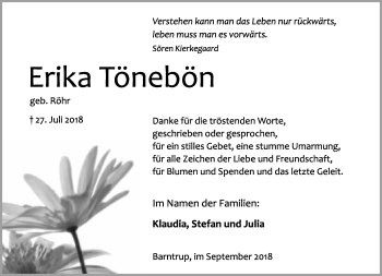 Anzeige  Erika Tönebön  Lippische Landes-Zeitung
