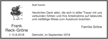 Anzeige  Frank Reck-Gröne  Lippische Landes-Zeitung