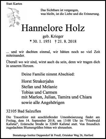 Anzeige  Hannlore Holz  Lippische Landes-Zeitung