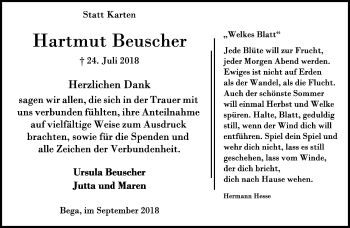 Anzeige  Hartmut Beuscher  Lippische Landes-Zeitung