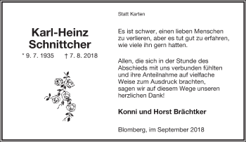 Anzeige  Karl-Heinz Schnittcher  Lippische Landes-Zeitung