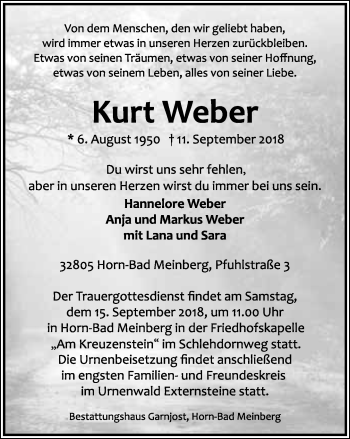 Anzeige  Kurt Weber  Lippische Landes-Zeitung